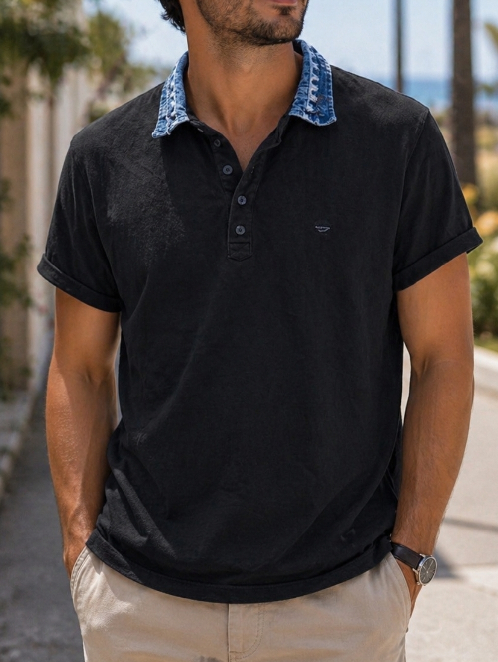 Diesel 100% Cotton Polo Shirt Black Short Sleeve Casual Men’s Top